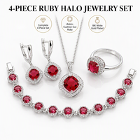 Ensemble de bijoux de luxe Siam Red Princess Cut CZ, collier, boucle d'oreille, Bracelet, bague pour femmes, bijoux de mariage, en laiton, argent Gua