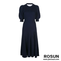Robe d'été pour femmes à la mode personnalisée jolies manches courtes bouffantes fentes hautes taille empire décontracté silhouette droite de grande taille