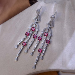 Pendientes Largos de Rubí con Corte Cojín para Mujer, Joyería de Moda, Pendientes de Calidad, Venta al Por Mayor - Product Image 3