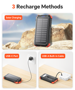 แบตสำรองพลังงานแสงอาทิตย์ความจุสูง 20000mAh แบบ Li-Polymer ช่องเสียบ USB คู่ 10W กันน้ำ พกพาสะดวก คุ้มค่า เหมาะสำหรับกิจกรรมกลางแจ้ง/ตั้งแคมป์/เดินป่า - Product Image 3