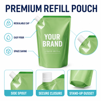Pochettes de recharge personnalisées pour adoucissant textile, détergent et liquide lessive, avec bec verseur, format stand-up, vente en gros