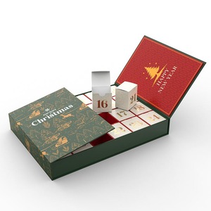 Green Christmas New Year Double Door <b>Calendar</b> Chocolate Mystery Blind Cosmetics Makeup Paper Gift Box Customizable - Product Image 6