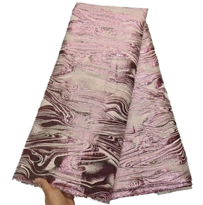 2024 haute qualité africain brocart Jacquard dentelle tissu 5Yards <span class=keywords><strong>Net</strong></span> français <span class=keywords><strong>dorure</strong></span> strass pour robe de mariée décoration - Product Image 1