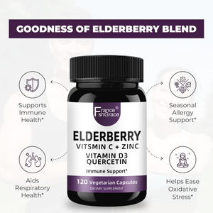 Fabricant de compléments alimentaires à base de sureau avec vitamine C, zinc, D3 et quercétine pour la santé immunitaire, 120 capsules de sureau - Product Image 3