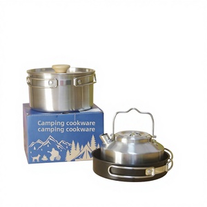<span class=keywords><strong>Set</strong></span> da Cucina da Campeggio in Acciaio Inossidabile a Tre Pezzi per Esterni con Padella, Bollitore e Pentola - Portatile per Tour in Auto e Cucina all'Aperto - Product Image 1