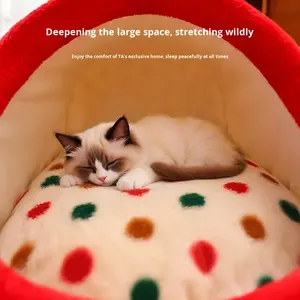 Cama Portátil para Perros y Gatos en Oferta, Diseño de Lunares Coloridos, Invierno, Gruesa, Cálida, Cerrada, Amplio Espacio, con Sensación de Seguridad - Product Image 2