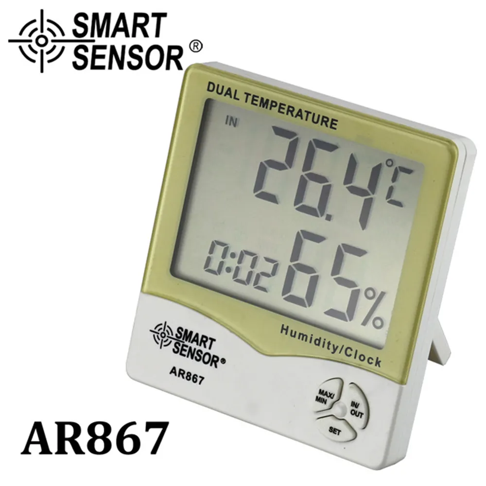 स्मार्ट सेंसर AR867 एलसीडी डिजिटल आर्द्रतामापी थर्मामीटर इनडोर, आउटडोर परीक्षक मौसम स्टेशन के साथ कैलेंडर और घड़ी अलार्म