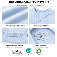 Baju Kimono Bayi Baru Lahir Lengan Pendek Putih Katun Organik Gots, Polos, Unisex untuk Bayi Laki-laki dan Perempuan