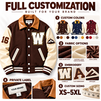 Veste universitaire personnalisée avec manches en cuir PU, étiquette tissée, broderie, étiquette suspendue, veste Letterman à marque privée, OEM