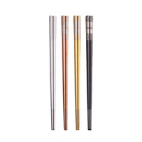 Ensemble de baguettes carrées en acier inoxydable plaqué titane, poli miroir, couleur unie, boîte cadeau, 4 paires, vente en gros