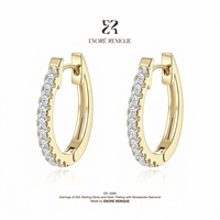 Boucles d'oreilles créoles ovales en moissanite micro-pavée VVS, en argent sterling 925, plaqué or 18 carats, bijoux pour femmes