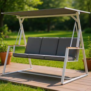 Chaise balançoire d'extérieur grise pour 3 personnes avec coussins amovibles, modèle D0100XF3N3P, pour jardin et cour - Product Image 2