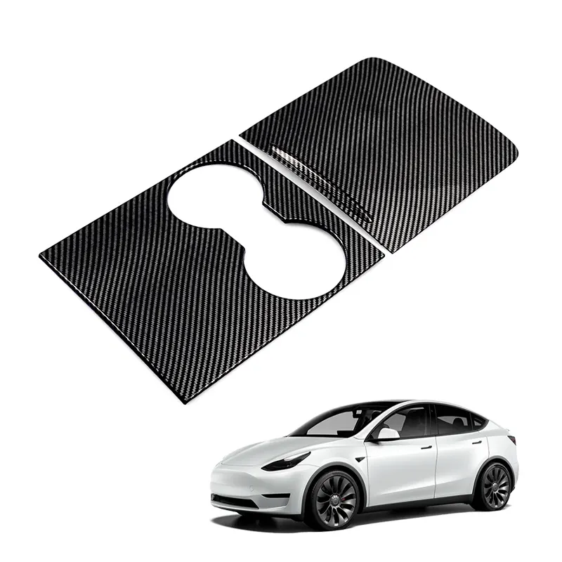 Garniture de console centrale ultra fine en fibre de carbone pour Tesla Model 3 Y 21-2024 n'affecte pas l'utilisation du push-pull du contrôle central.