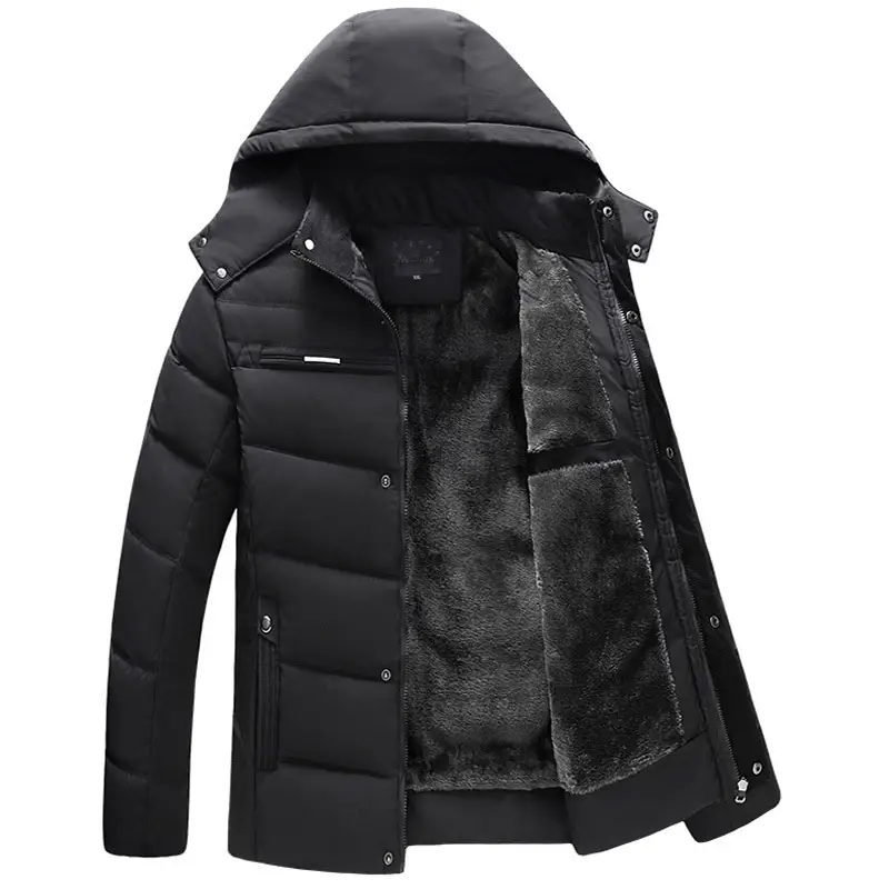 Wholesale custom winter outerwear windproof casual snow puffer jackets for men 2021 quilted coats with fur fleece lining hood
