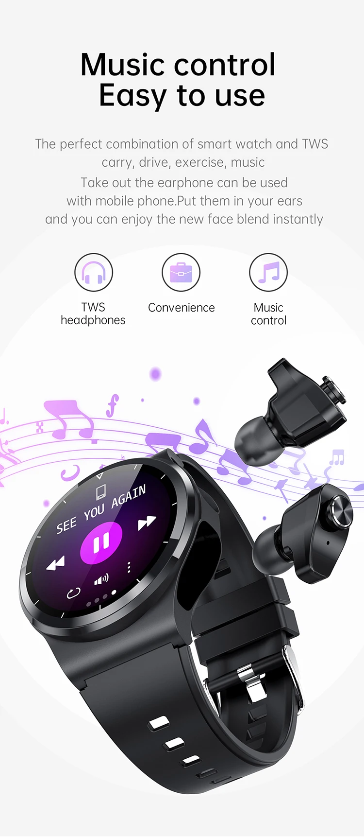 Newly Arrival Wireless Earbuds Bt Earphone Two In One Smart Watch Tws Earphone With Multi Functions - Other - 1