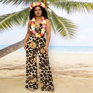 New Hawaiian Print Pleated Strapless Casual <strong>Jumpsuit</strong> Leopard Print Puakenikeni One-Piece <strong>Jumpsuit</strong> for Women Custom Logo - Product Image 2