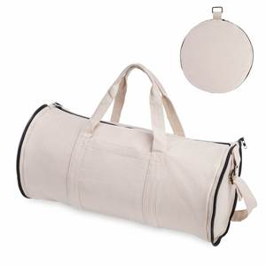 Manufacturer-Silk Screen Logo Single Shoulder Crossbody Canvas Travel Bags <b>Foldable</b> Cylindrical Gym Bags - Product Image 1