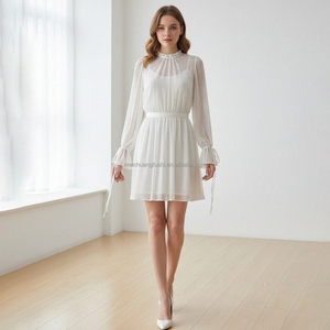Vestido Mini Personalizado Blanco Semitransparente <span class=keywords><strong>de</strong></span> Manga Larga para Mujer, Vestidos <span class=keywords><strong>de</strong></span> Gasa para Damas - Product Image 1