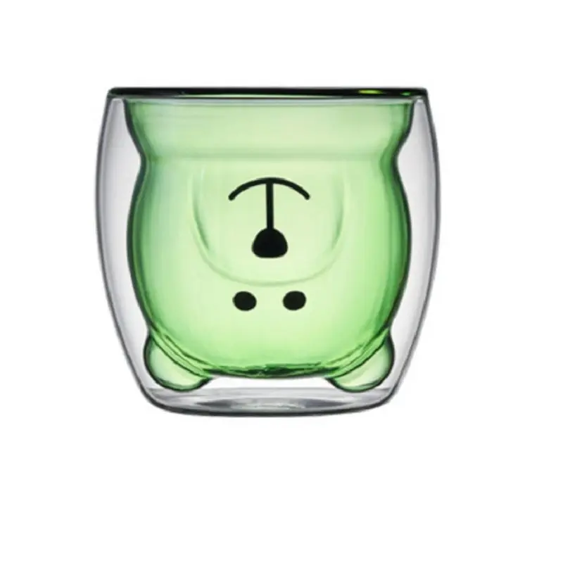 En kaliteli küçük ayı cam su bardağı karikatür çift katmanlı ayı cam kupa