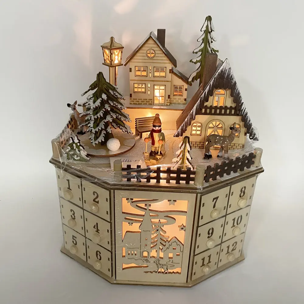 3D Plywoord Laser Cut Light Up Christmas Wooden Advent Calendar