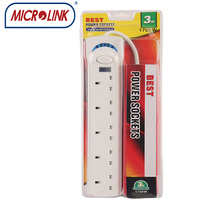 Kabel Stop Kontak BEST Desktop 6 Gang 3m UK dengan 3 Colokan dan 3 USB, Industrial IP66 UKCA 13A 250V