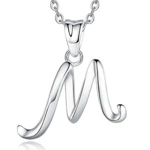 Isunni Jewelry Pendent 925 Sterling Silver Alphabet Initial Letter Charm Necklaces