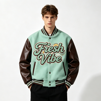 Blouson universitaire tendance 2026 de haute qualité OEM pour homme, en cuir, personnalisé avec broderie mixte et applique chenille, style bomber Letterman