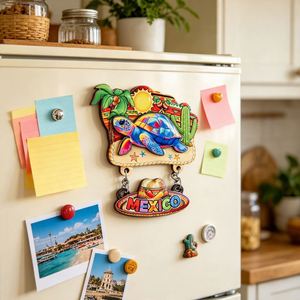 Porte-clés en bois coloré tortue de mer cactus du Mexique, souvenir de voyage tropical, cadeau personnalisé pour vacances à la plage, vente en gros - Product Image 1