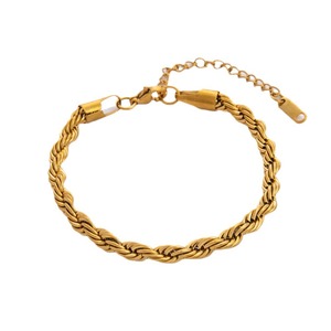สร้อยข้อมือสแตนเลสชุบทอง 18K แบบสองชั้น สไตล์คิวบา ดีไซน์หรูหราเบาๆ สำหรับผู้หญิง - Product Image 5