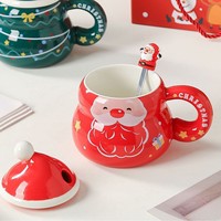 Vente en gros de tasses à café en céramique de Noël DingHui JF 400 ml avec motif de Père Noël, boîte cadeau avec couvercle, option de logo personnalisé, fabriqué en Chine