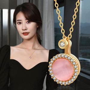 Creative Design Diamond Personality Clavicle Chain Rotating <b>Opal</b> Pendant <b>Necklace</b> Stainless Steel 18k Gold Jewelry for Women - Product Image 1
