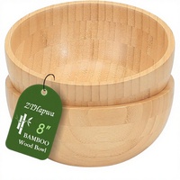 ZTHapwa Bamboe Saladeschalen 20 cm Handgemaakt Rustiek Design voor Salades/Fruit/Pasta/Groenten 1,4 Liter Serveerset van 2