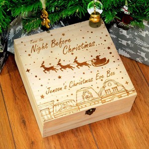 Caja de Almacenamiento Navideña de Madera 15x15x6cm, Caja de Regalo Rectangular Grabada con Láser para Nochebuena - Product Image 1