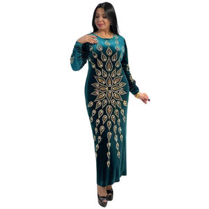 Abaya en velours africain Dashiki, perlage, Ramadan, Eid, musulman, arabe, Long Kaftan, Robe <span class=keywords><strong>Djellaba</strong></span> pour femme, Robe de soirée islamique - Product Image 6