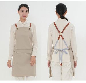 Workwear Cotton Sleeveless Bib <b>Apron</b> with Waist for Milk Tea Barista Fashion Men and Women Eco-Friendly <b>Kitchen</b> Use - Product Image 2
