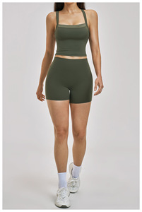 Ensemble de yoga effet seconde peau avec logo personnalisé, sexy, à bretelles spaghetti, sans couture, 5 pièces, tenue de sport pour la gym, taille élastique, direct usine - Product Image 3