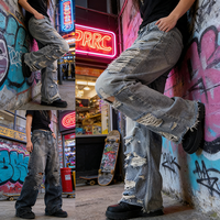 YSJY Fabricant OEM Pantalons en jean vintage personnalisés délavés Hommes Pantalon empilé Streetwear Y2K Jeans baggy déchirés Hommes