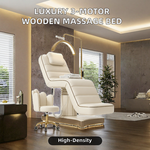 Cama de Masaje Eléctrica para Pestañas con Base de Madera, Tapicería de Cuero PU, Mueble de Salón con 3 Motores Ajustables e Iluminación - Product Image 2
