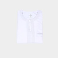 Nouvelle Collection 2026 : Qamis Blanc à Manches Courtes pour Hommes Musulmans – Robe Arabe Brodé, Vêtement Islamique pour Ramadan et Aïd, Jubba, Dishdasha