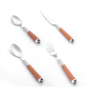 Ensemble de couverts portables 24 pièces en acier inoxydable avec motif bois – Couteau, fourchette, cuillère - Product Image 3