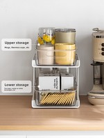 LANZYLO ODM Étagère de rangement multifonctionnelle en plastique à 2 niveaux PET+ABS pour cuisine, support à épices, gain de place pour comptoir et évier