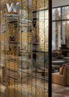 Paravent de luxe personnalisé en acier inoxydable doré, découpé au laser, en verre artistique opaque, moderne, multifonctionnel et pliable pour mariage