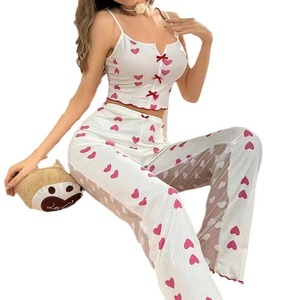 <span class=keywords><strong>Pyjama</strong></span> fin et sexy, dos <span class=keywords><strong>transparent</strong></span> en maille, sans manches, tenue d'intérieur, pantalon à bretelles imprimé cœurs - Product Image 5