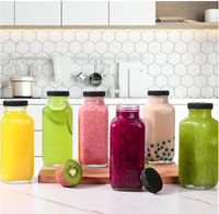 Bouteilles d'eau vintage vides, bouteilles à boire en verre, 16 oz, carrées, 500 ml, avec couvercles pour le kombucha, le thé