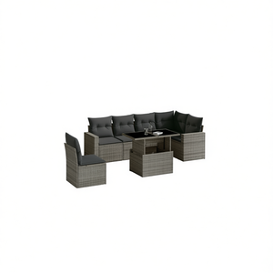Conjunto de Sofás de Jardín de Ratán Gris Moderno, 6 Plazas, Muebles Modulares para Exteriores con Estructura de Acero, Diseño Contemporáneo - Product Image 1