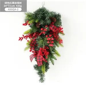 Noel Rattan daire PVC kırmızı meyve noel sundurma süslemeleri kapı Wearth Merry Christmas noel dekor malzemeleri