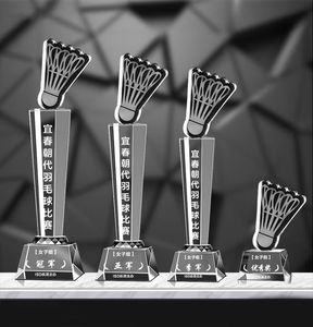 Medaglie e trofei di Badminton trofeo di cristallo bianco Logo personalizzato, nome, associazione di Badminton, competizione - Product Image 4