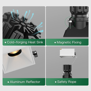 ספוט מרובע מודרני נגד סנוור מאלומיניום עם נורת לד COB 15W, מתכוונן לתקרה, AC110V, בעל תקן ETL, CRI90, ניתן לעמעום - Product Image 4