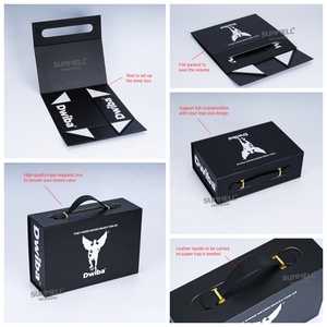 صندوق هدايا فاخر قابل للطي وصلب ومخصص من الورق المقوى الأسود، علب هدايا كبيرة بمقبض وغطاء مغناطيسي للتغليف - Product Image 2