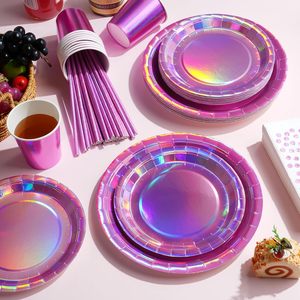 Ensemble <span class=keywords><strong>de</strong></span> vaisselle pour fête, assiettes <span class=keywords><strong>en</strong></span> <span class=keywords><strong>papier</strong></span> jetables, gobelets, couteaux, fourchettes, cuillères, pailles, ensemble <span class=keywords><strong>de</strong></span> <span class=keywords><strong>table</strong></span> à manger pour les fêtes d'anniversaire sur le thème des sirènes - Product Image 4